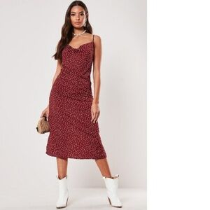 MISSGUIDED Red Polka Dot Cowl Midi Dress